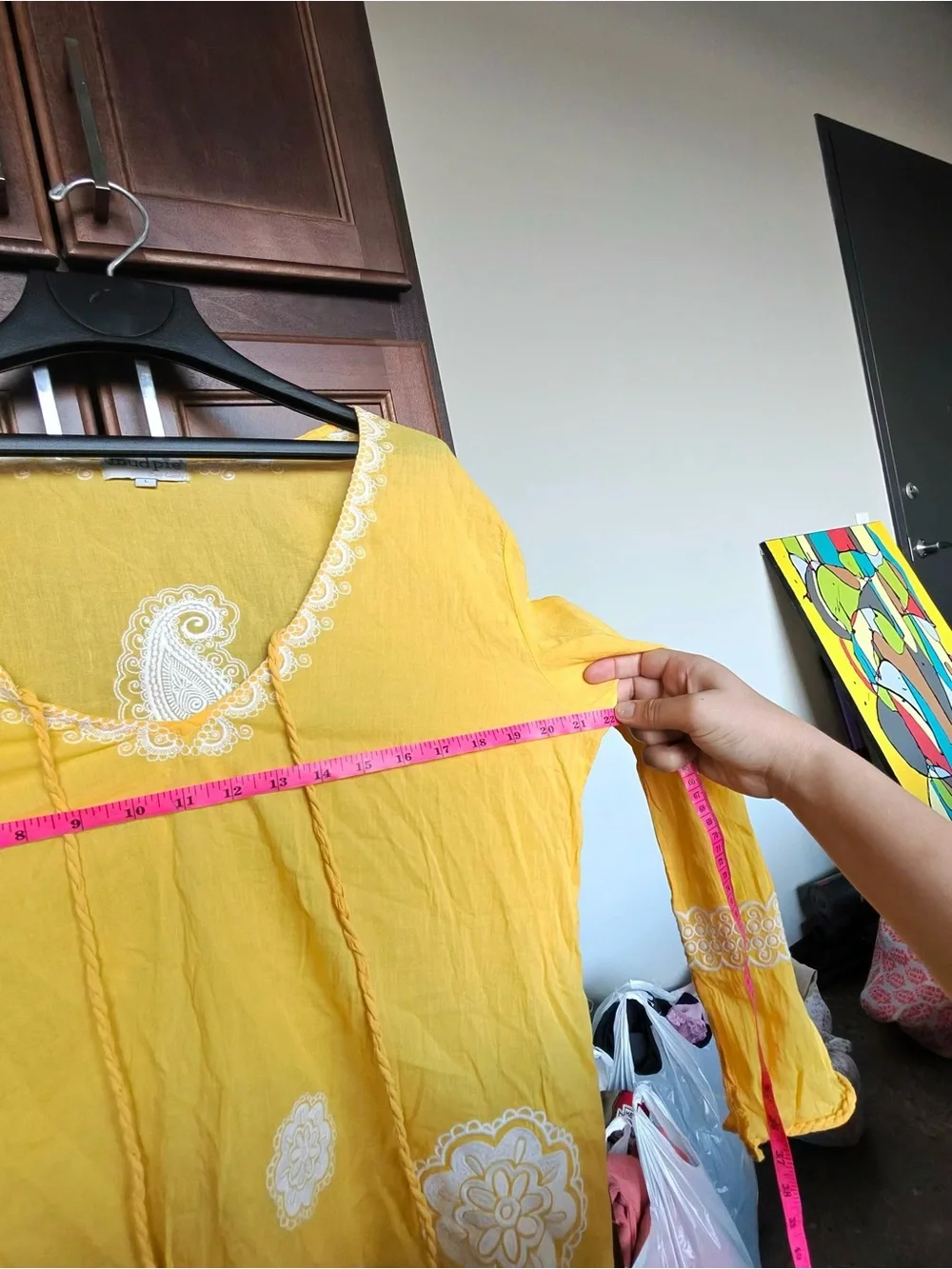 Mud Pie Bag Lady Yellow White Embroidered Paisley Beach Cover Up Tunic Sz L⁠